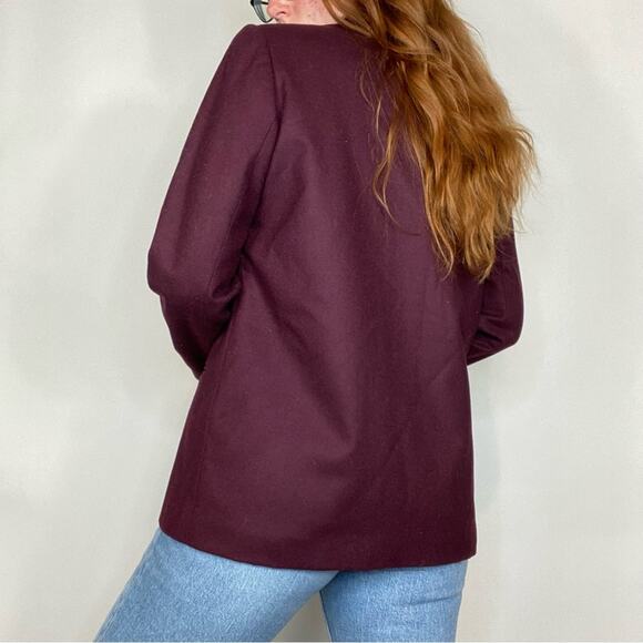 Vintage 80s Deep Burgundy Size 8P Petite Purple 100% Wool Blazer Jacket/Coat - Picture 8 of 12